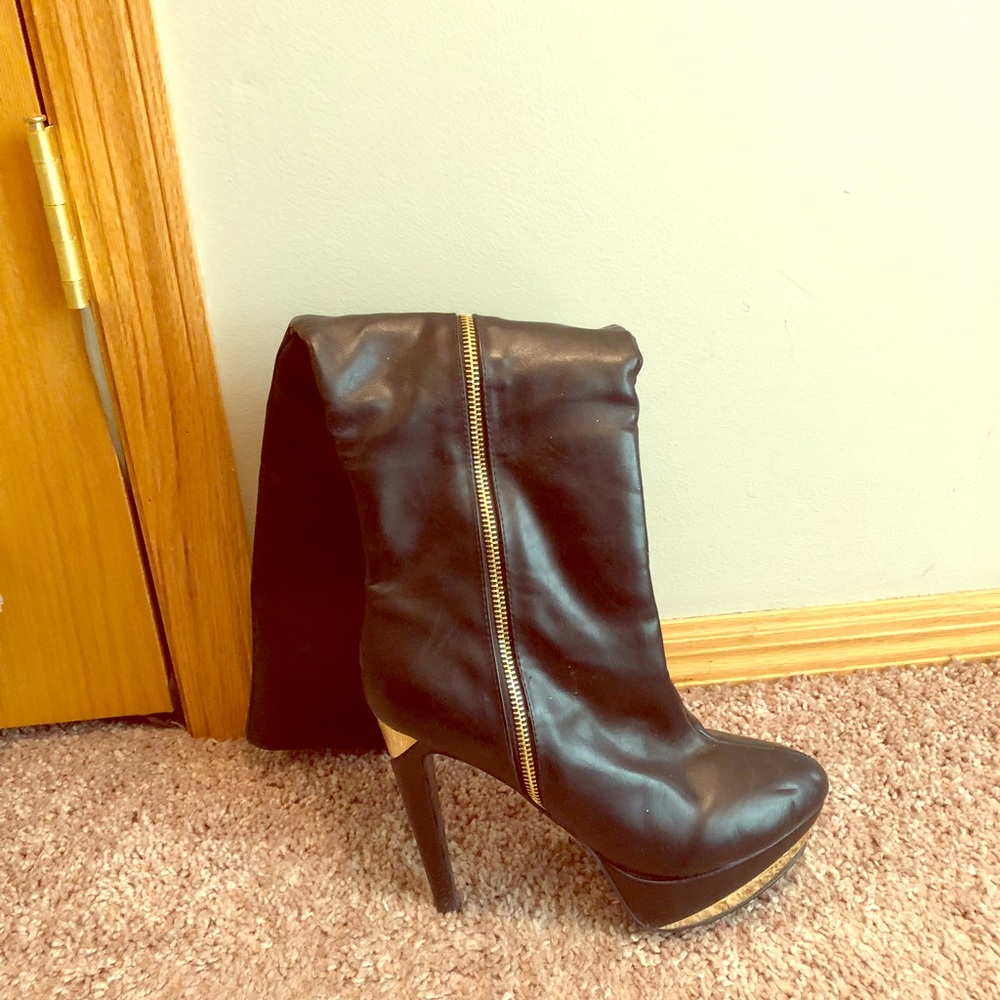 Black leather over the knee boot